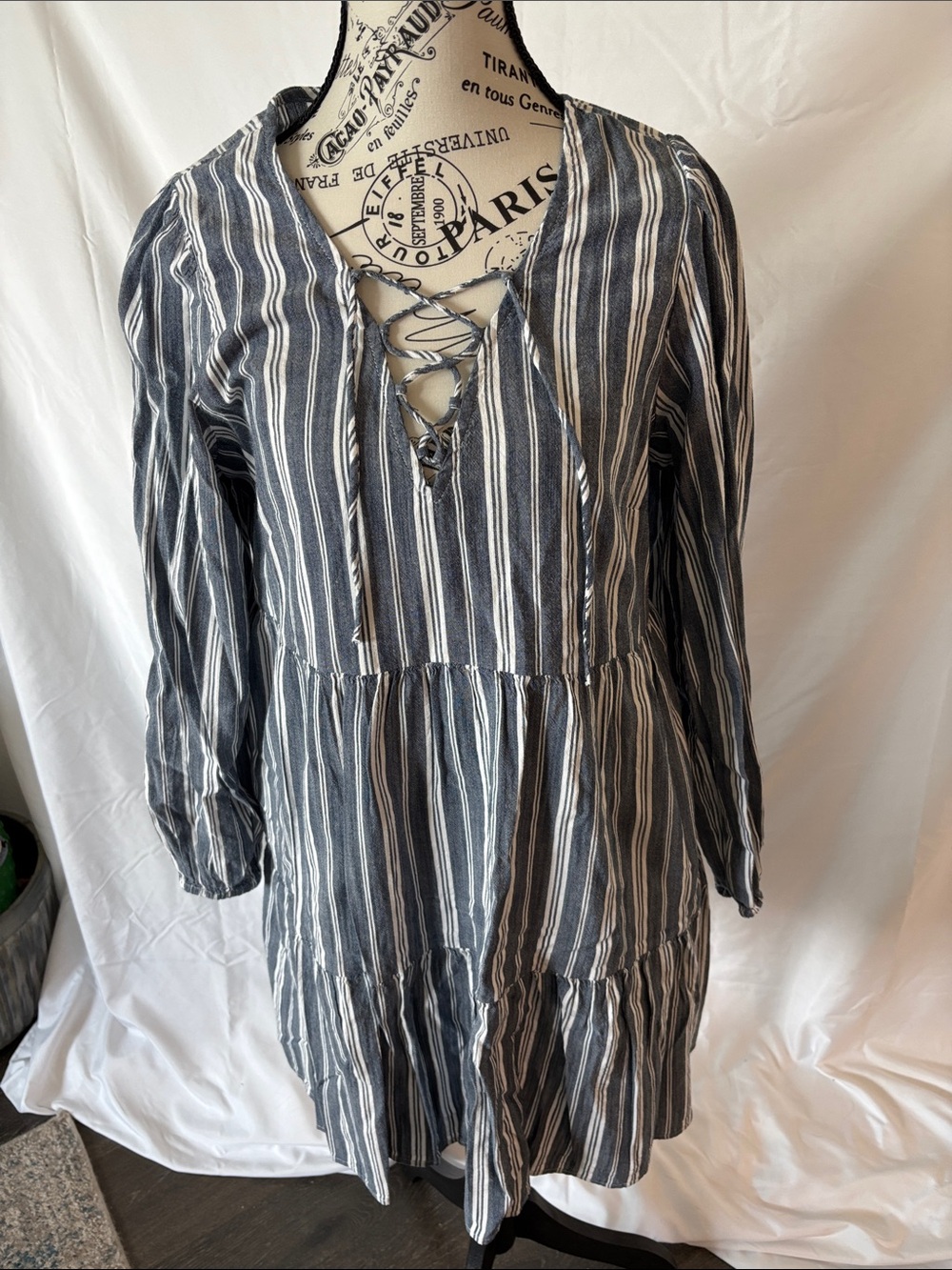Old Navy Navy and White Striped Lace-Up Top